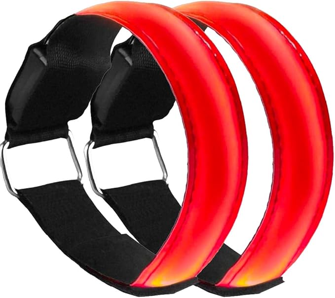RIGRIN 4 Pack Battery LED Armbands High Visibility Led Running Lights for Runners Reflective Running Gear Light Up Armbands Reflectors Running Gift Accessories for Adults (Red)
