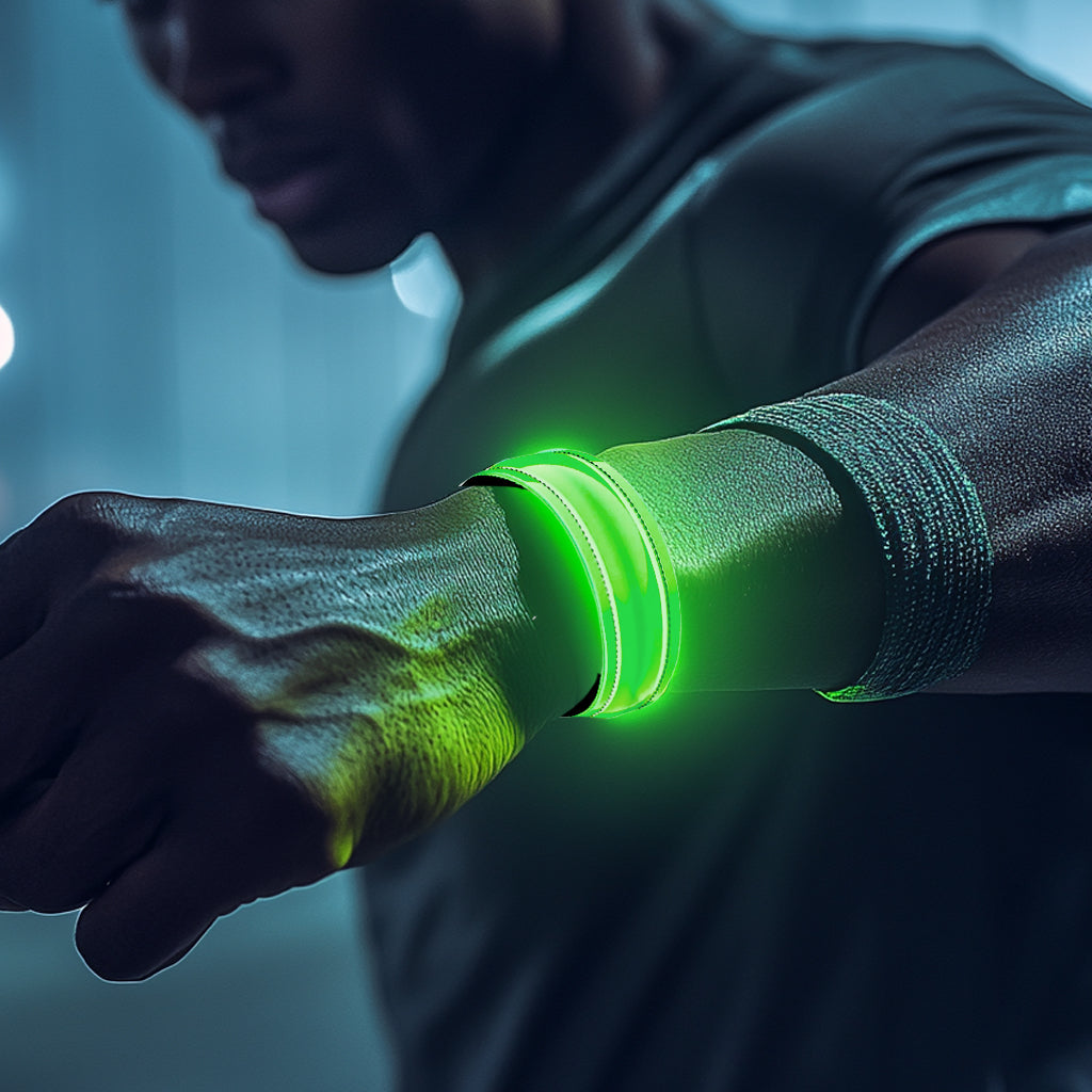 RIGRIN 4 Pack Battery LED Armbands High Visibility Led Running Lights for Runners Reflective Running Gear Light Up Armbands Reflectors Running Gift Accessories for Adults (Red)