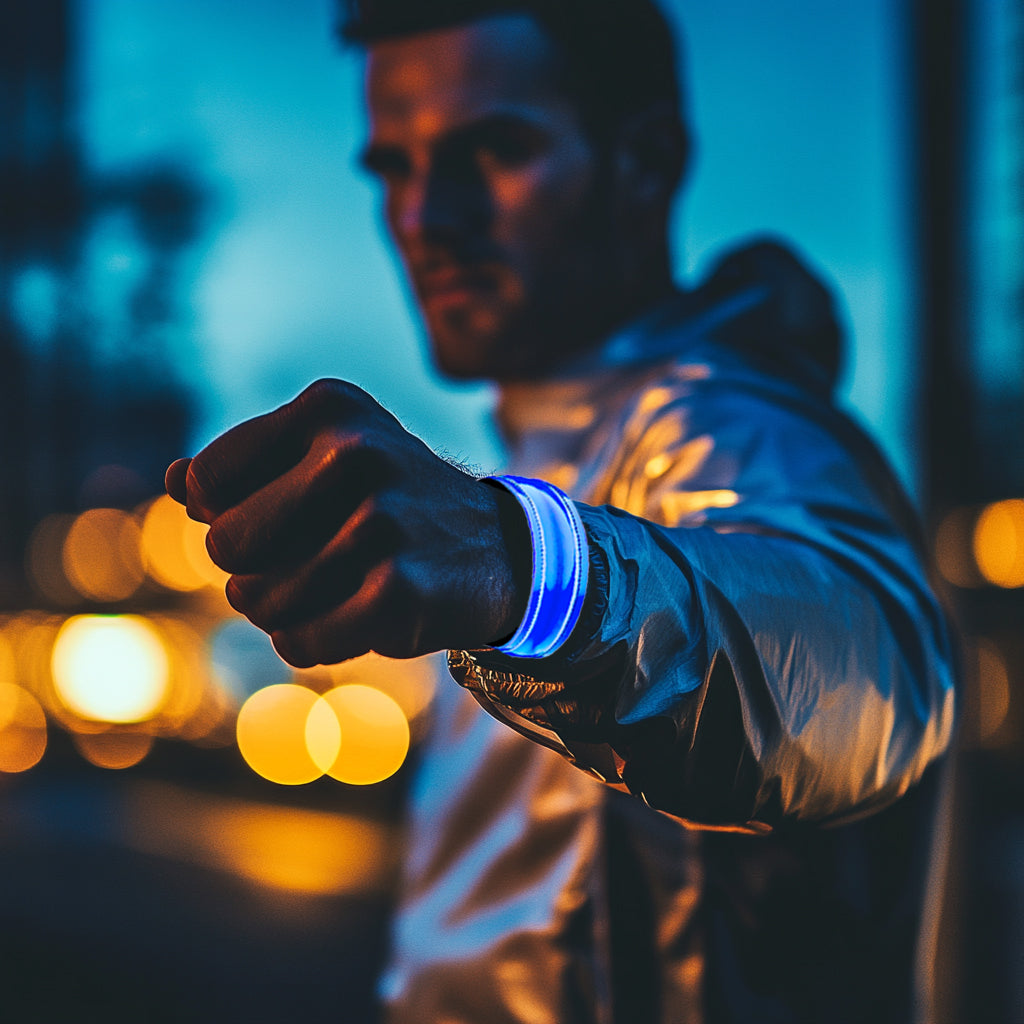 RIGRIN 4 Pack Battery LED Armbands High Visibility Led Running Lights for Runners Reflective Running Gear Light Up Armbands Reflectors Running Gift Accessories for Adults (Red)