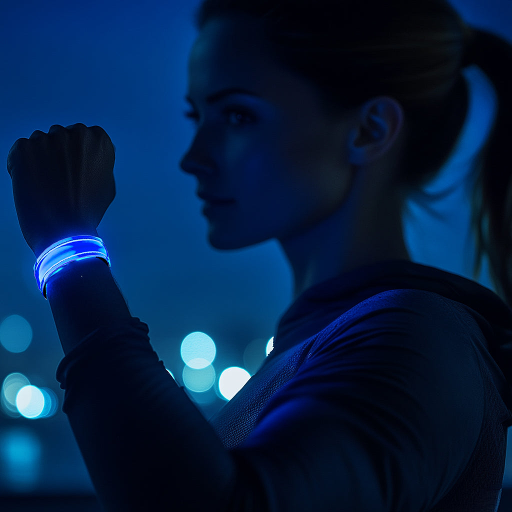 RIGRIN 4 Pack Battery LED Armbands High Visibility Led Running Lights for Runners Reflective Running Gear Light Up Armbands Reflectors Running Gift Accessories for Adults (Red)