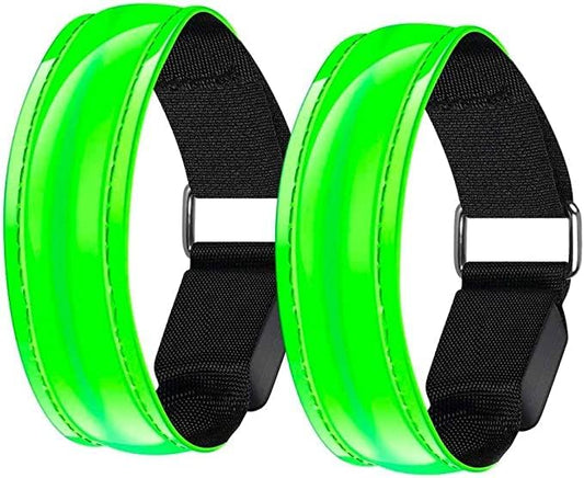 RIGRIN Led Armband Battery LED running Bands 4-Pack Glow Bracelet Safety Wristband Ankle Reflective Strips with Flashing Lights for Night Sports Running Cycling (Green x2)