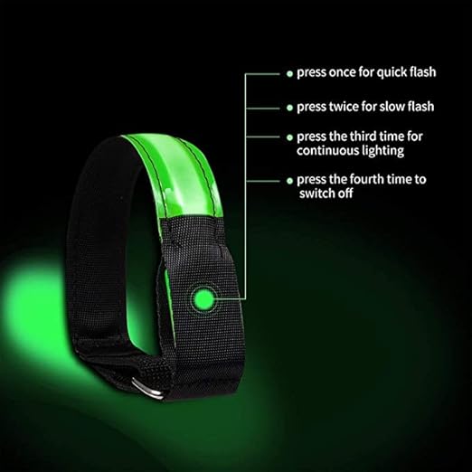 RIGRIN Led Armband Battery LED running Bands 4-Pack Glow Bracelet Safety Wristband Ankle Reflective Strips with Flashing Lights for Night Sports Running Cycling (Green x2)