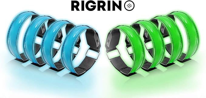 RIGRIN 4 Pack Battery LED Armbands High Visibility Led Running Lights for Runners Reflective Running Gear Light Up Armbands Reflectors Running Gift Accessories for Adults (Green Pack of 4)