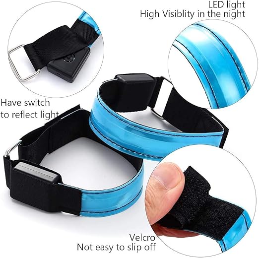 RIGRIN Led Armband Battery LED running Bands 4-Pack Glow Bracelet Safety Wristband Ankle Reflective Strips with Flashing Lights for Night Sports Running Cycling (Blue x2)