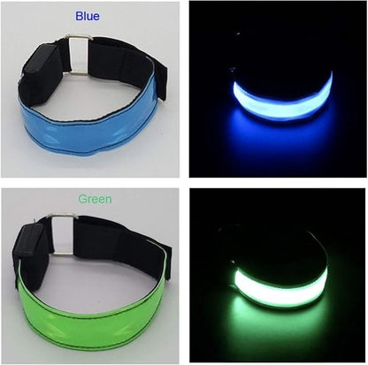 RIGRIN 4 Pack Battery LED Armbands High Visibility Led Running Lights for Runners Reflective Running Gear Light Up Armbands Reflectors Running Gift Accessories for Adults (Green Pack of 4)