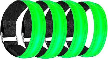 RIGRIN 4 Pack Battery LED Armbands High Visibility Led Running Lights for Runners Reflective Running Gear Light Up Armbands Reflectors Running Gift Accessories for Adults (Green Pack of 4)