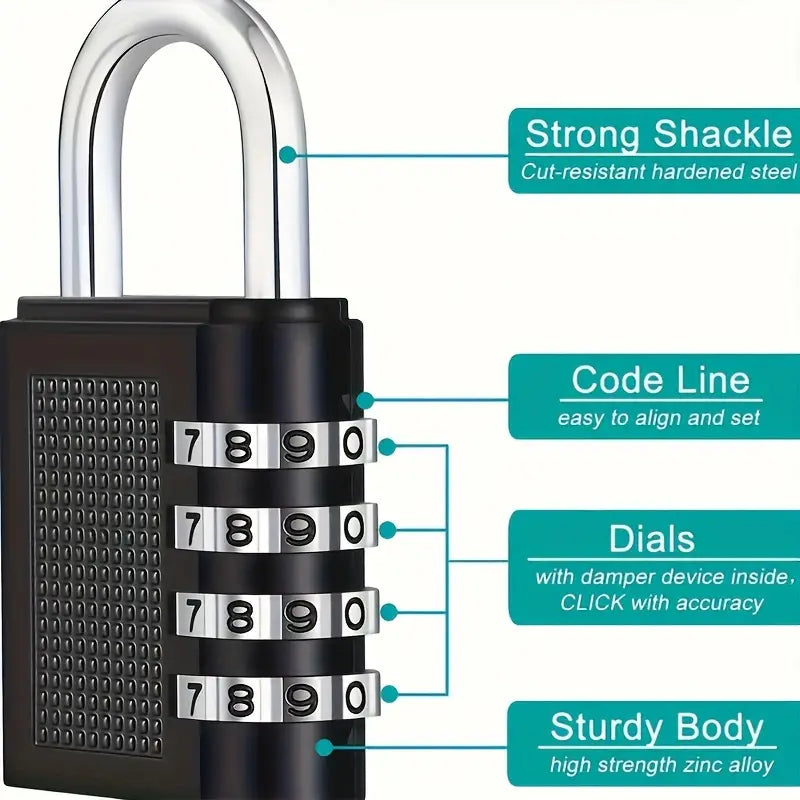 Combination Padlocks 4 Digit Locker Padlocks for Gym Lockers, School Locker, Weatherproof Outdoor Padlock for Fence gate, Shed, Garage