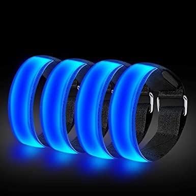 RIGRIN Led Armband Battery LED running Bands 4-Pack Glow Bracelet Safety Wristband Ankle Reflective Strips with Flashing Lights for Night Sports Running Cycling (Blue x2)